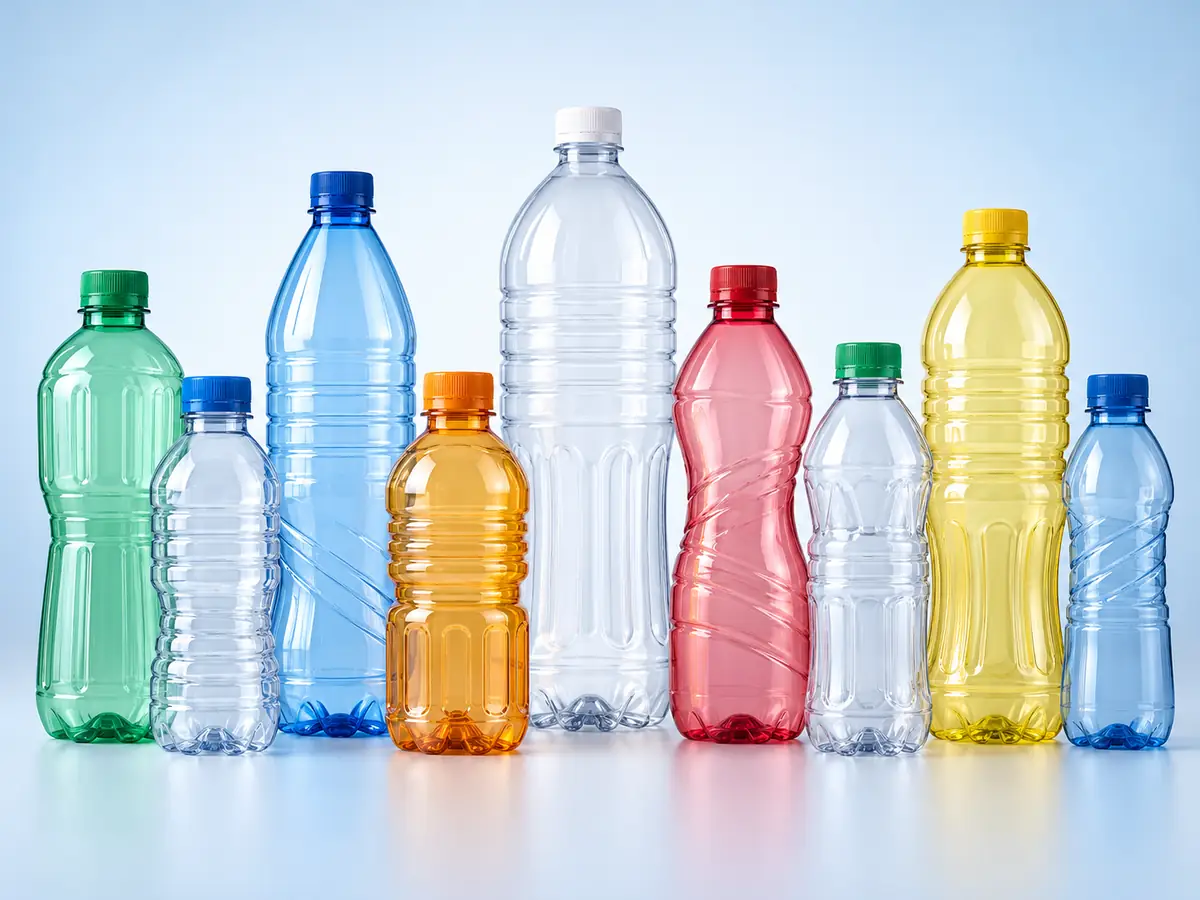 Clear and coloured PET bottles in a range of sizes